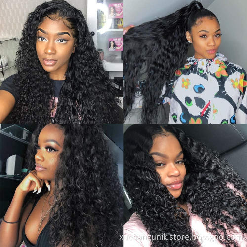 Uniky Swiss Lace Deep Wave Remy Brazilian Human Hair Natural Color Pre Plucked Lace Front Wigs